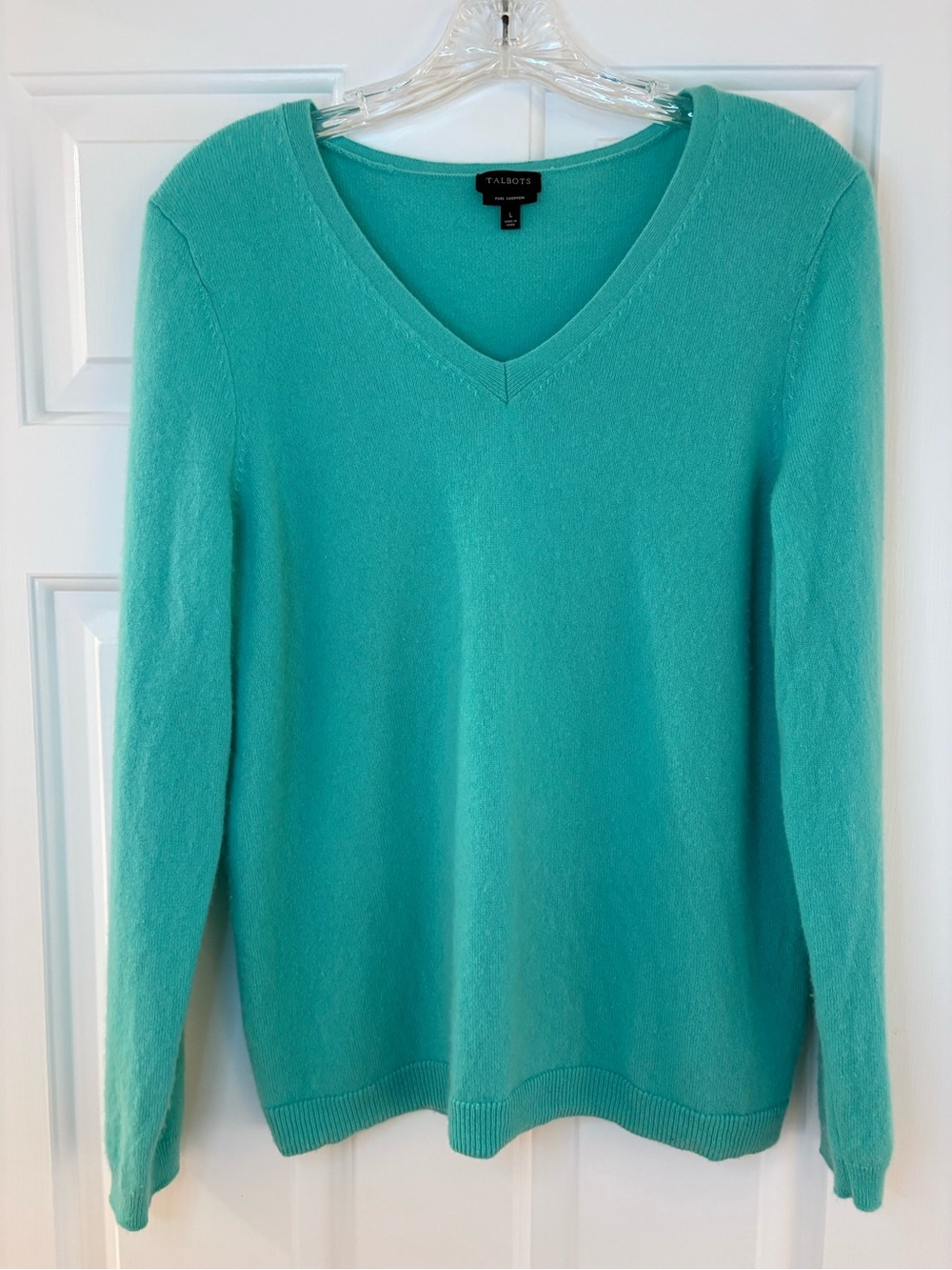 Talbots Turquoise V-Neck Cashmere-Blend Sweater